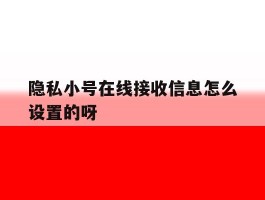 隐私小号在线接收信息怎么设置的呀
