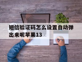 短信验证码怎么设置自动弹出来呢苹果13