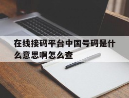 在线接码平台中国号码是什么意思啊怎么查