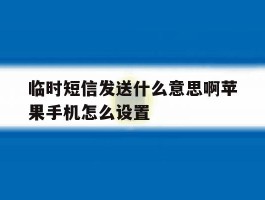 临时短信发送什么意思啊苹果手机怎么设置