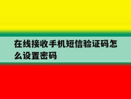 在线接收手机短信验证码怎么设置密码