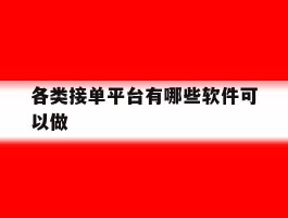 各类接单平台有哪些软件可以做