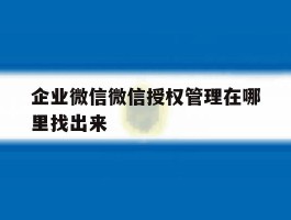 企业微信微信授权管理在哪里找出来
